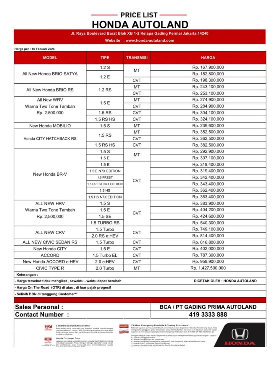 PRICE LIST